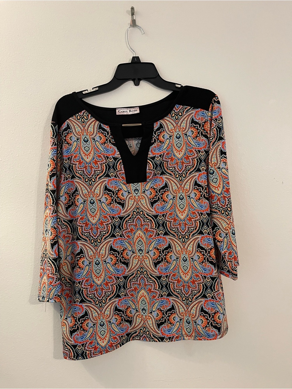 Carol Rose Black Multicolor Paisley Split-Neck Blouse